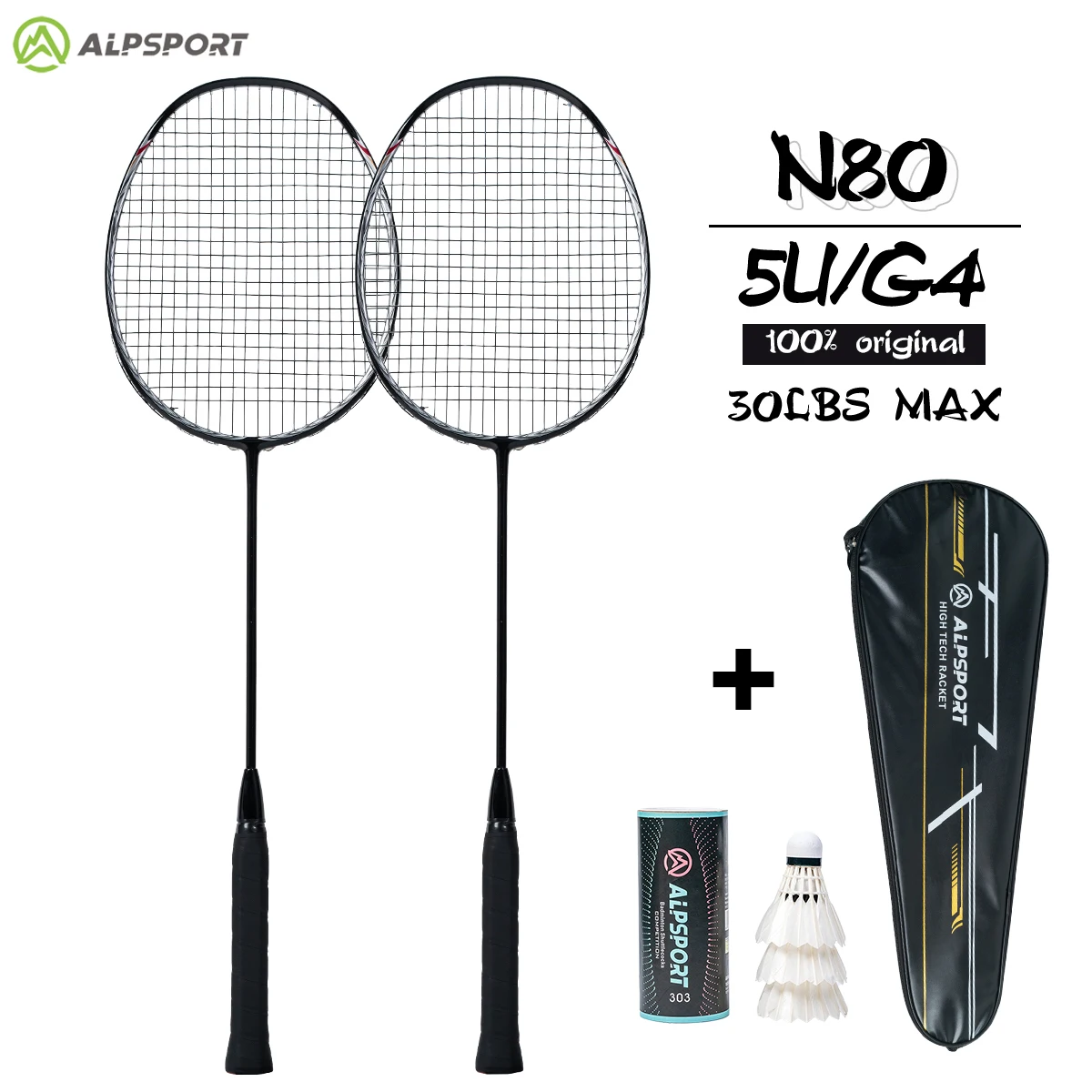 

Alpsport N8 (2 pcs/lot + packaged with racket) Original 5U 72g Badminton Racket 100% Carbon Fiber Professional Racket