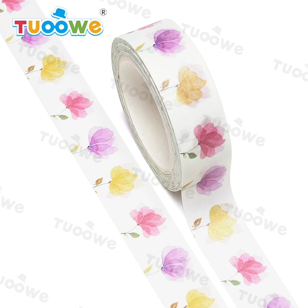 

2022 NEW 1PC 15mm x 10m Watercolor Flowers Floral Scrapbook Paper Masking Adhesive Washi Tape washi tape set designer mask
