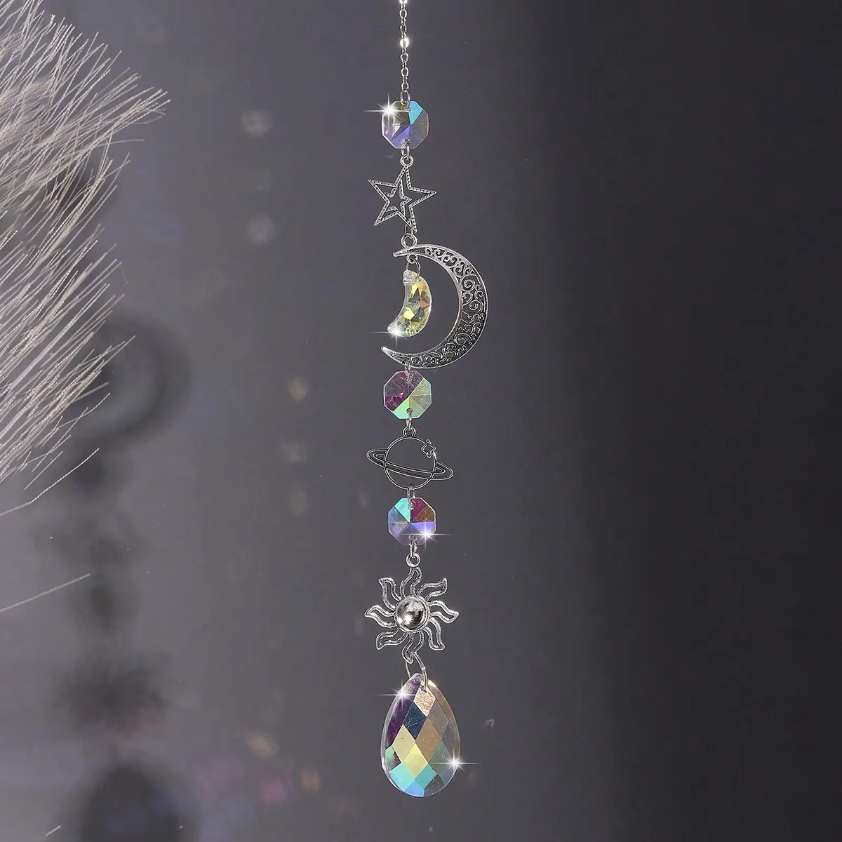 1pc suncatcher crystal wall hanging modern star moon sun planet design decoration suitable for living room home outdoor sun catcher crystal pendant sun catchers window ornament