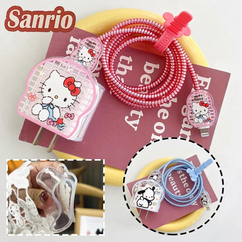 Sanrio Hello Kitty Cover Per Caricabatterie Cartoon Anime Charger Custodia Protettiva Per Apple Iphone 18/20W Bite Cord Line Gusci Per Cavi Usb