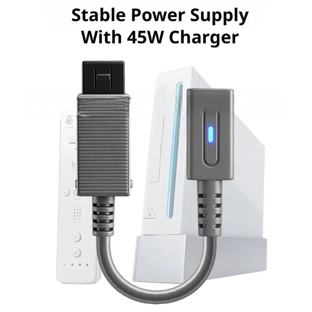 Wii 전원 케이블용 어댑터 케이블, 스마트 LED 표시등, USB-C 변환 케이블, 닌텐도 Wii 레트로 콘솔 AC 어댑터 케이블