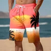 3D Print Colourful Beach Short Pants Men's Coconut Tree Pattern Board Shorts Summer Hawaiian Casual Loose Gym Sports Swim Trunks 2