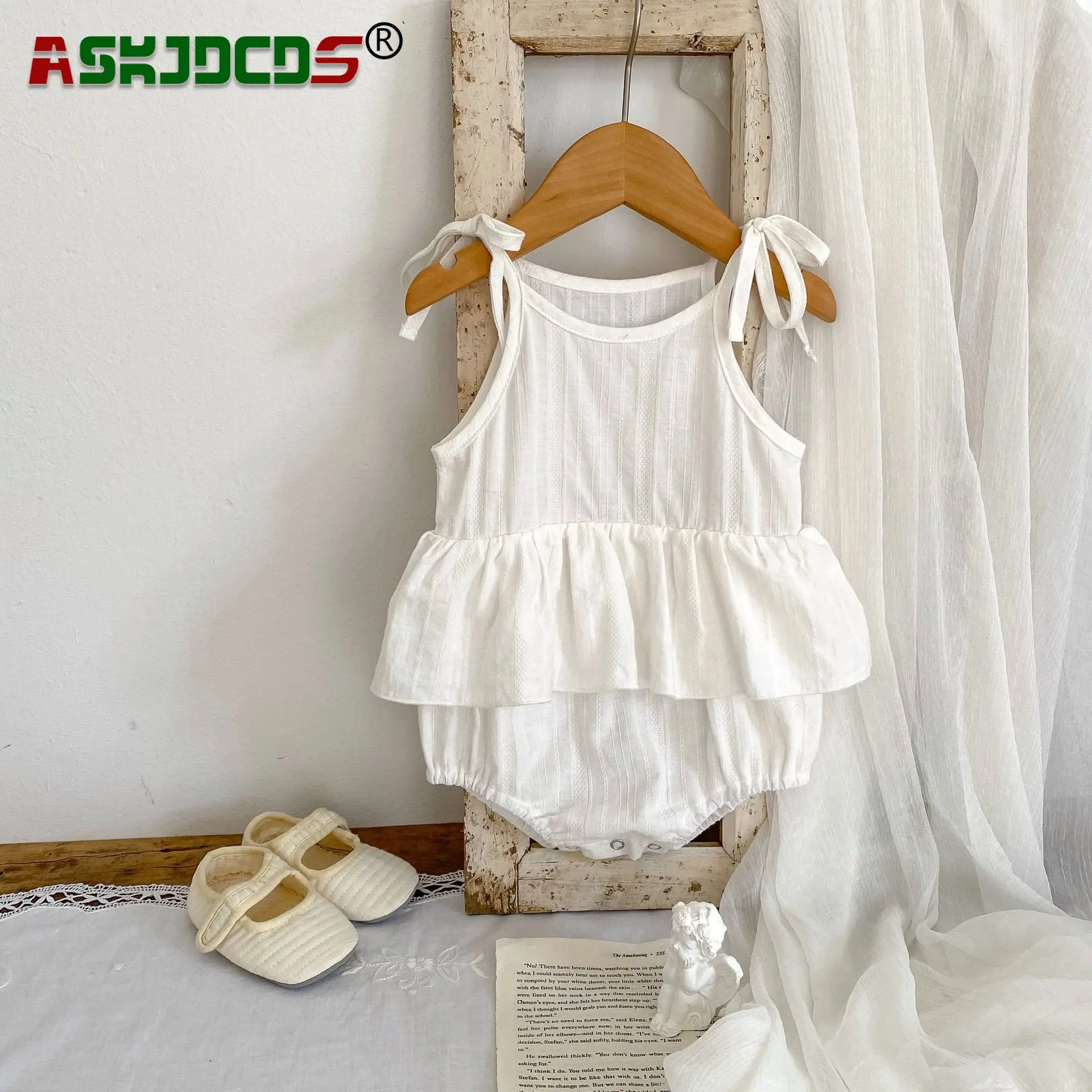 

Summer White Pretty Princess Clothing Infant Newborn Girls Solid Color Ruffles Outfits Kids Baby Overalls Cotton Sling Bodysuits