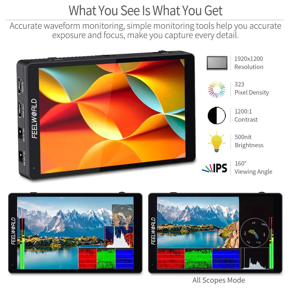 Фото 7-дюймовый IPS-монитор FEELWORLD F7 PRO с сенсорным экраном, HDMI, 4K, 60 Гц, 3D, LUT, 1920x120, 0 IPS №5