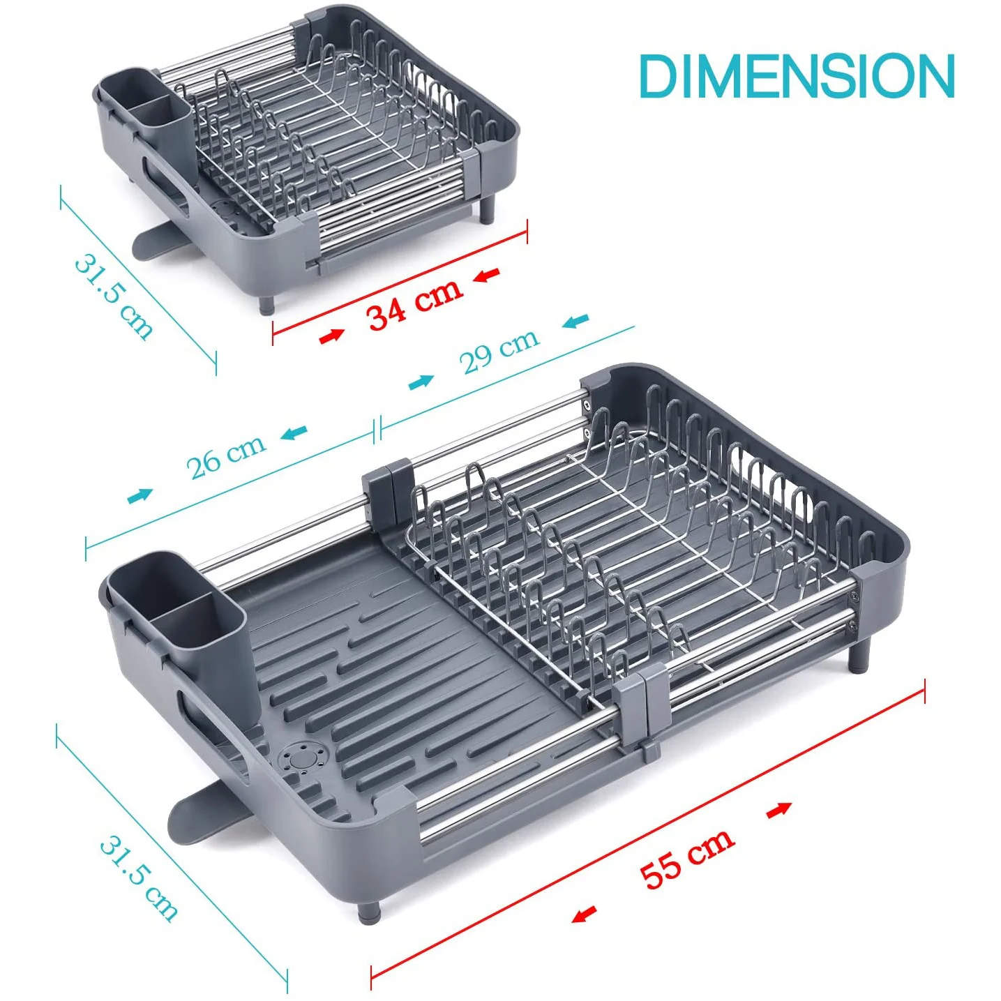 RBAYSALE Dish Drying Rack, 304 Stainless Steel Dish Rack Large Expandable  Dish Drainer with Aluminum Pull Plate Attached - AliExpress