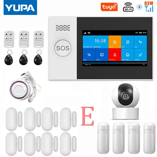 TUYA PG-107 Wifi GSM Home Security Alarm System App Control Remote Control Window Sensor With 1080P IP Camera Smart Alarm Kits SET-E