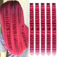 Extensions capillaires synthétiques lisses à Clip imprimé à rayures, postiches colorées de 18 pouces pour filles, nouvelle collection 5
