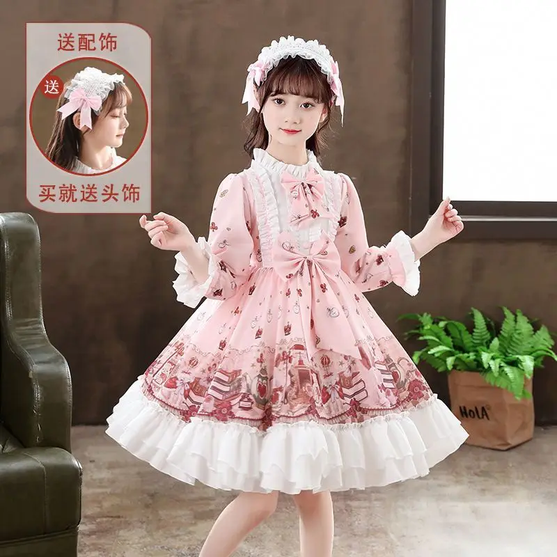 New Lolita Princess Dress Girls' Autumn Style Children's Autumn Long Sleeve Little Girls' Dress Performance