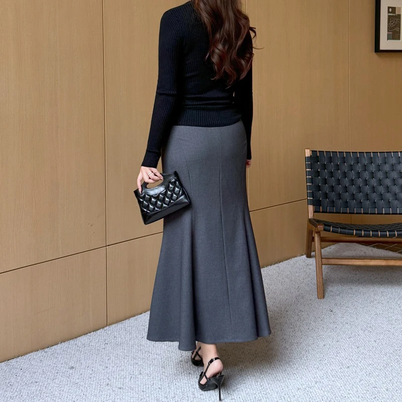 XXXXL Fashion Plus Size Women Mermaid Skirts Premium Autumn And Winter New 3D Cut Worsted Twill Slim Fishtail Skirt 9410