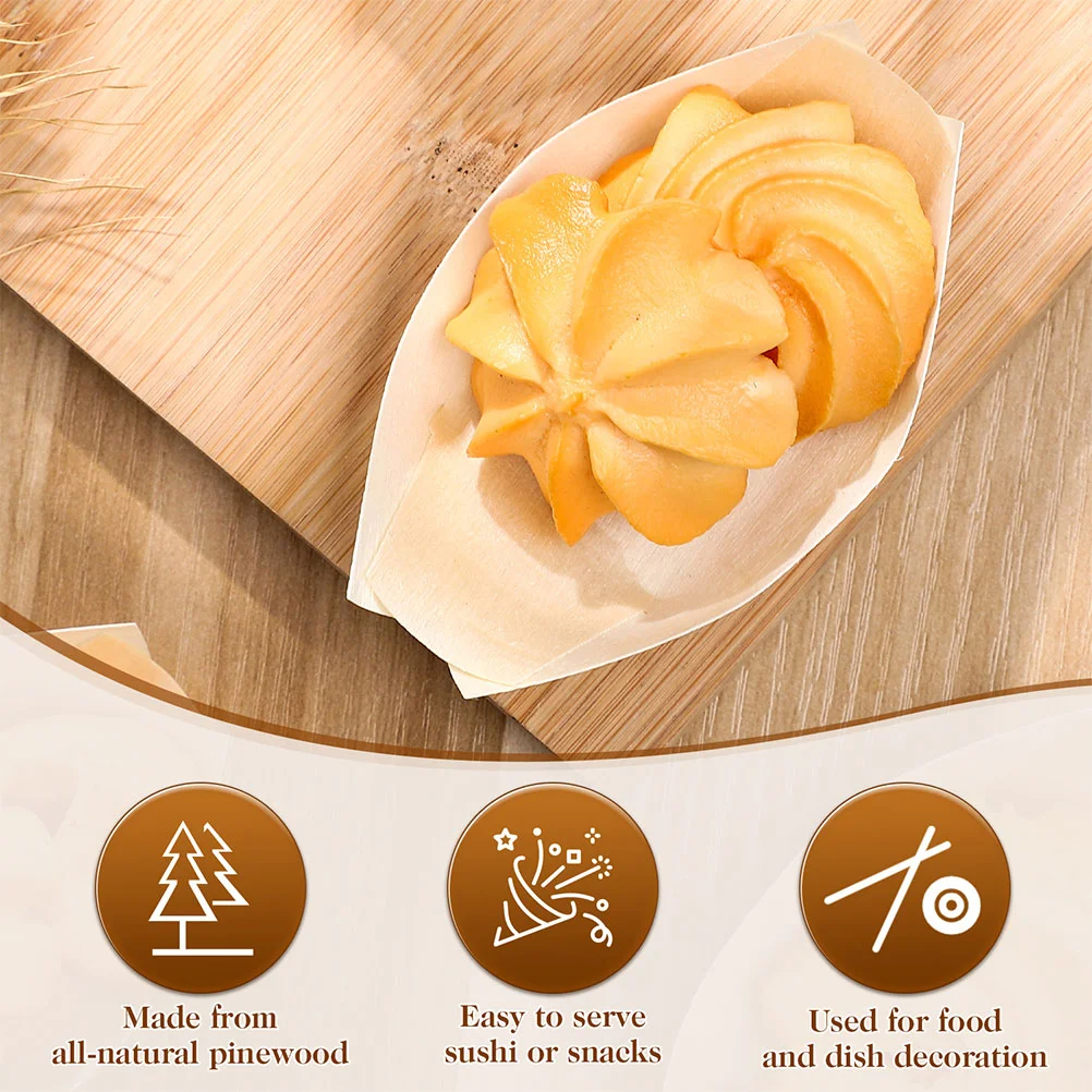 

Boat Sushi Plates Wood Tray Food Disposable Snack Serving Bowl Plate Paper Trays Container Boats Wooden Small Leaf Cheese
