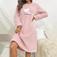 Super-Soft Flannel Nightgown Pink Heart Embroidery Long-Sleeve Round Neck Dress Comfortable Fit Warm Women's Homewear Loungewear - Image 4