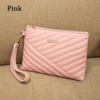Pink Quilted Wristlet Clutch – Slim Travel Pouch Wallet with Strap for Daily Carry