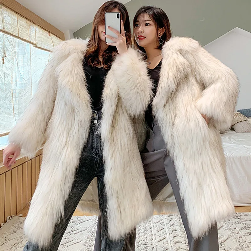 Winter Fox Fur Faux Fur Coat Women Thick Warm Fluffy Jacket Long Fur Coat Plus Size Korean Fashion Cardigan Outerwear