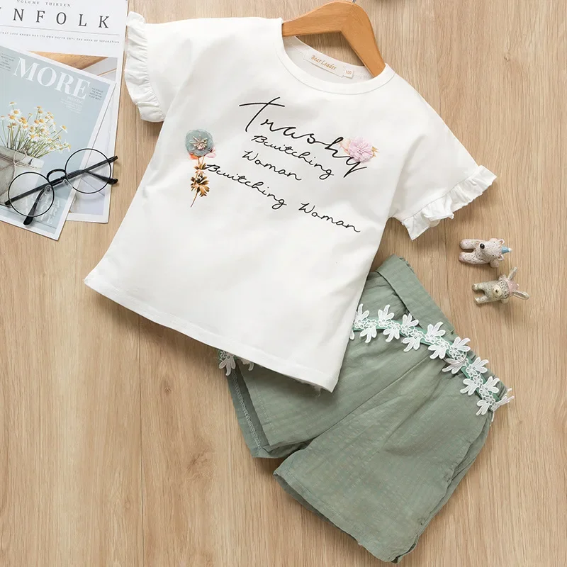 Girls Clothing Sets New Summer Cotton Vest Two-piece Kid Clothes Set Cartoon Children Clothing Toddler Girl Tops+Shorts kids clothing set girls clothing set