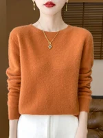 Autumn Winter Women Clothing O-Neck Pullover 100% Merino Wool Sweater New Fashion Cashmere Tops Bottoming Long Sleeve Knitwear 1