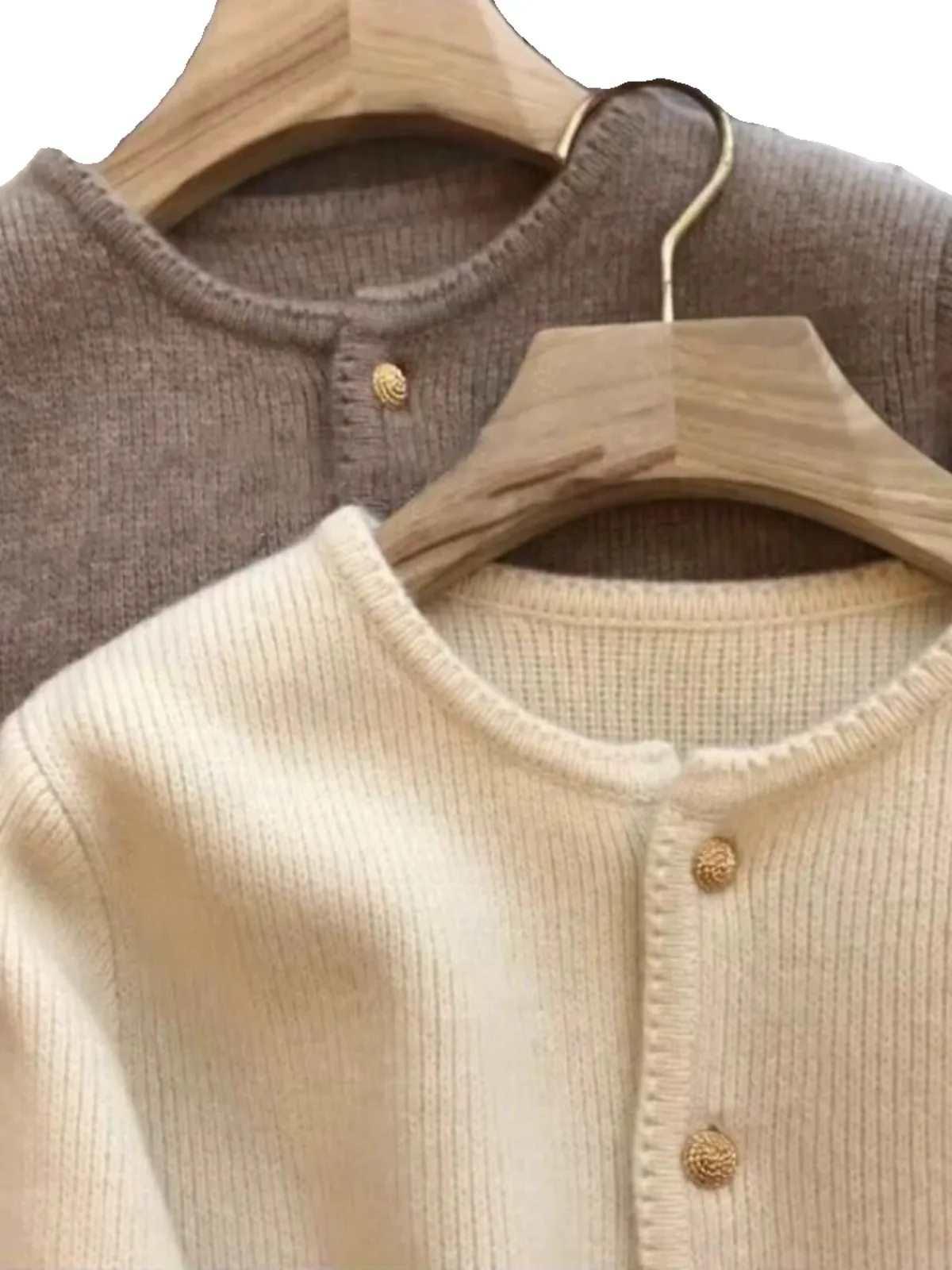 2024 Crew neck 100 pure cashmere cardigan small fragrant coat women's spring and autumn loose wool knit sweater 5