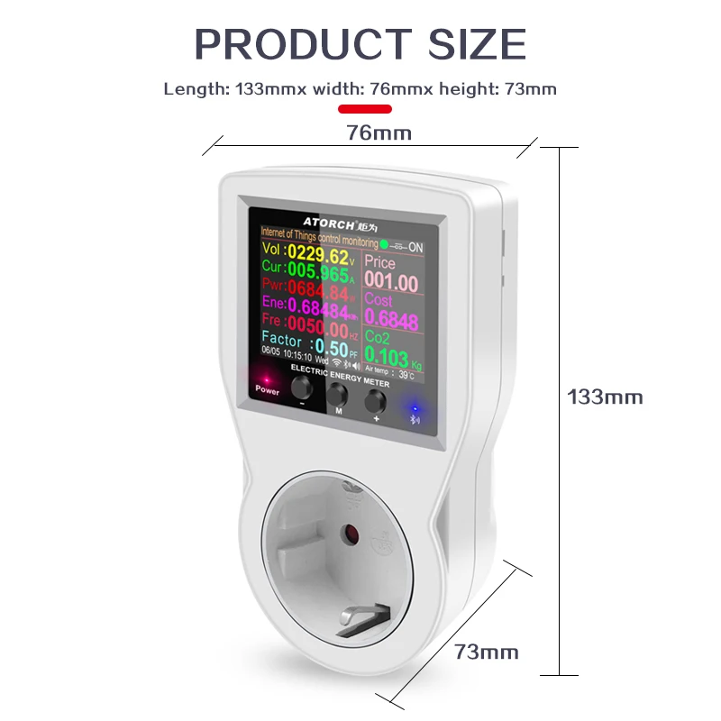 Bluetooth Digital Wattmeter 220V AC Power Energy Meter EU/US Plug Electricity Consumption Wattage