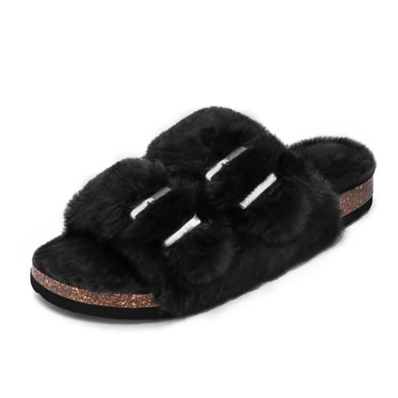 Women Fuzzy Slippers with Arch Support and Adjustable Buckles