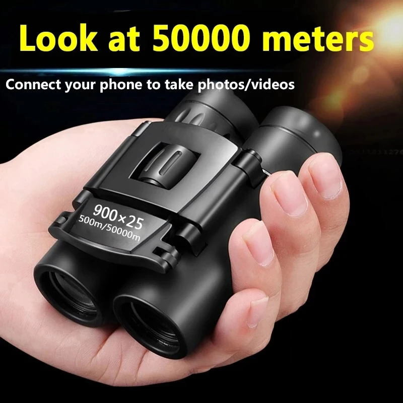 Portable Binoculars 900x25 HD Zoom Powerful Long Range BAK4 Telescope Folding Low Light for Hunting Camping