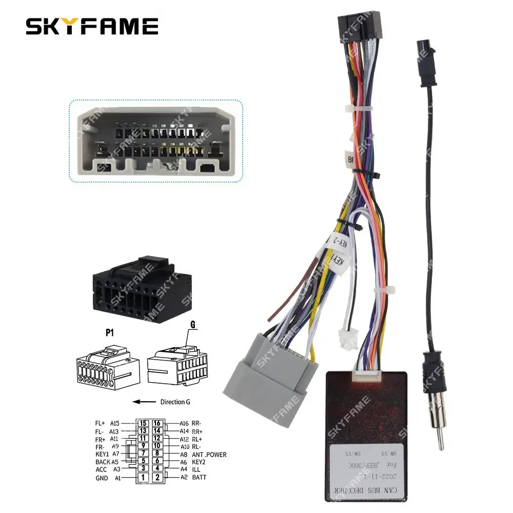 Car Wire Cable Adapter 16Pin Car Wiring Harness Adapter Canbus Box Decoder For Jeep Compass Grand Cherokee WK Chrysler 300C