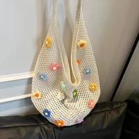 Women's Large Capacity Knitted Tote Handbag Hollow Summer Solid Color Aesthetic Hobo Bag for Daily Use Ladies 1