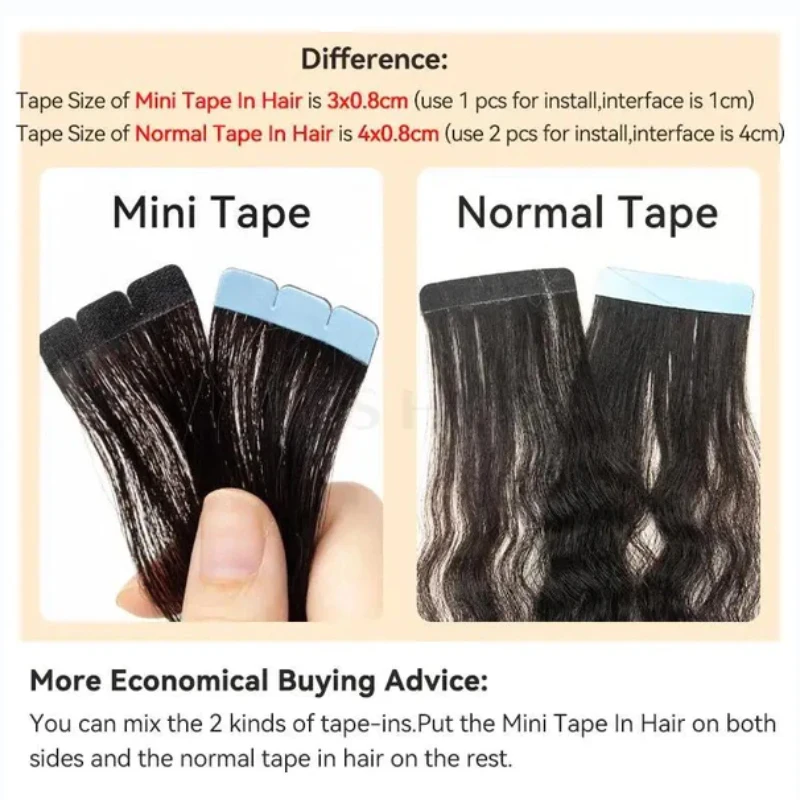 Mini Tape Hair Extensions Human Hair Natural Tape in Hair Extentions 3x0.8cm Invisible Tape 10pcs/pack For Side Hair