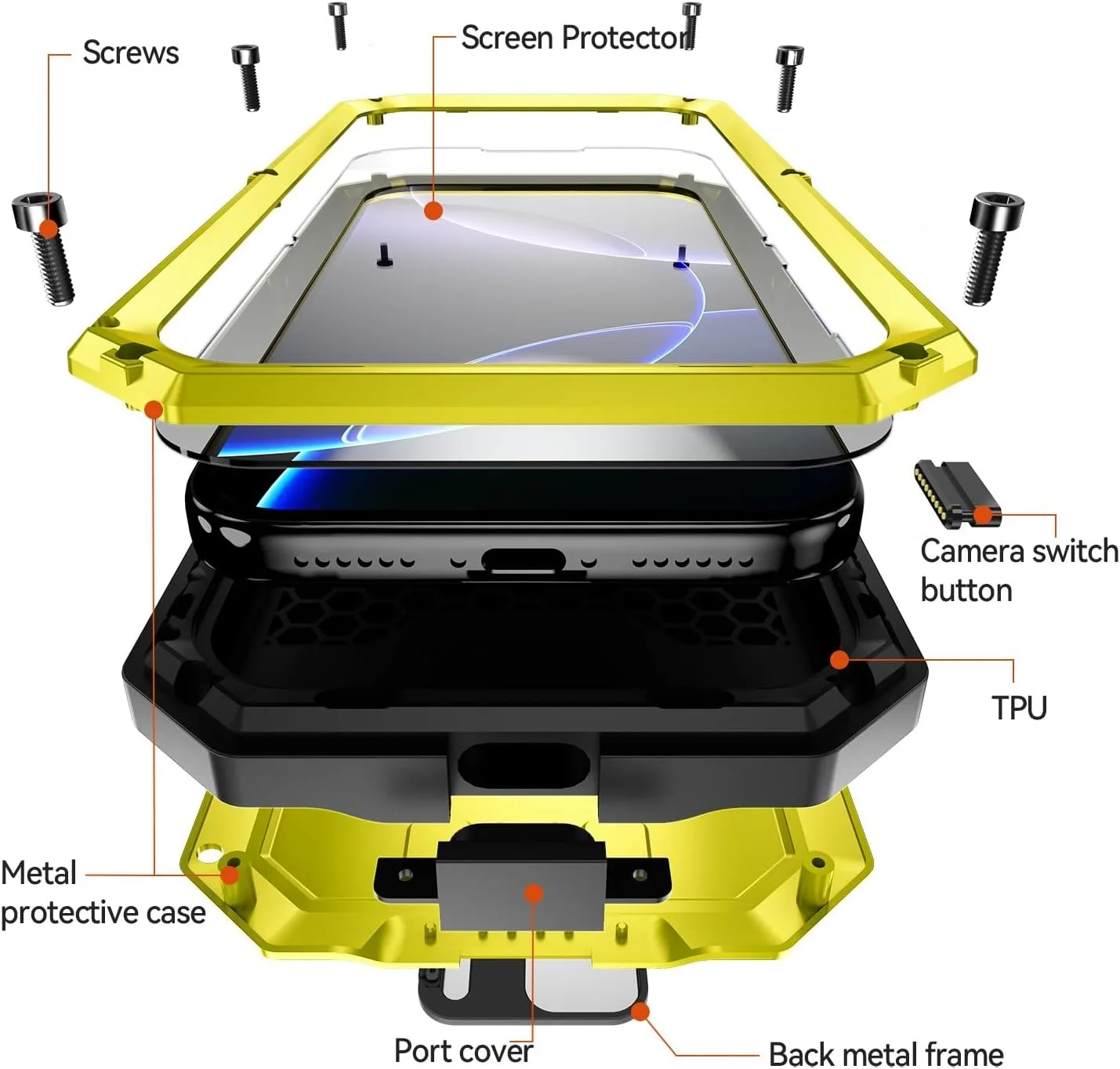 Premium Heavy Duty Metal Stand Luxury Case with AirShock Protection and Camera Protective Cover, Includes Screen Protector