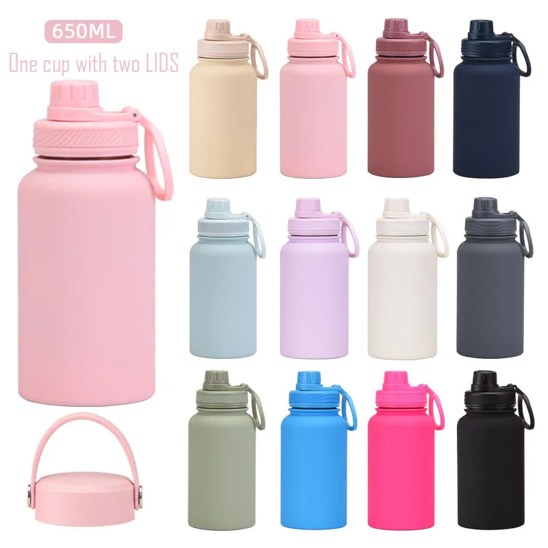 

Thermos Cup with 2 Covers,Double Layer,Stainless Steel,Geat Lock Cold Seal,Leak Proof,Portable Outdoor Sports Water Bottle,650ml
