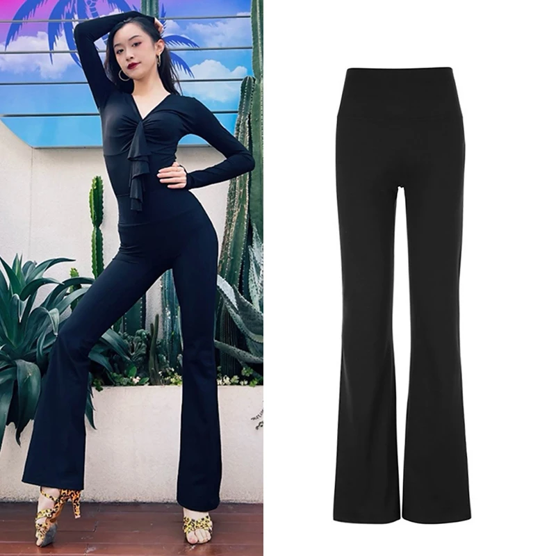 

New Latin Dance Pants For Women Black Flared Pants Chacha Rumba Tango Dress Practice Clothes Female Adult Latin Pants DN16909