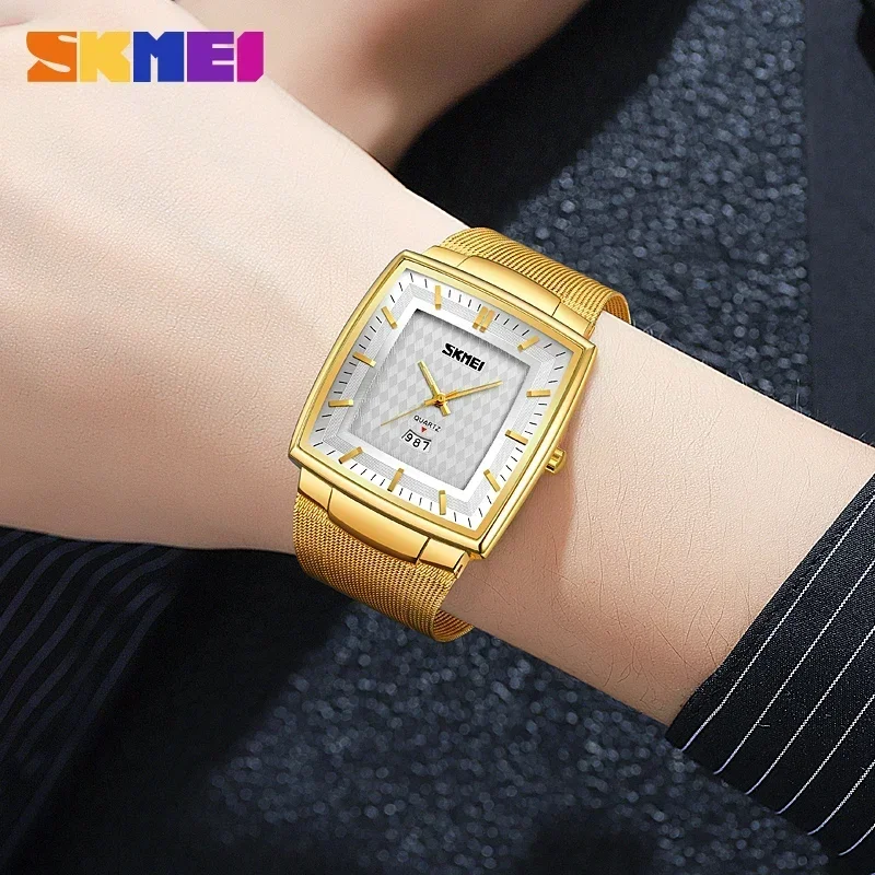 SKMEI 9311 Luxury Square Quartz Watch Men Business Waterproof Stainless Steel Date Calendar Wristwatches Mens Clock reloj hombre