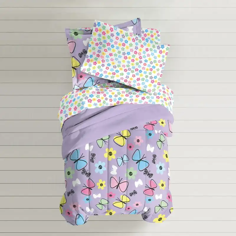 Twin 5 Piece Comforter Set, Polyester, Microfiber, Purple, Pink, Sky , Multi Duvet Cotton bed sheet set Comforter sets Twin size