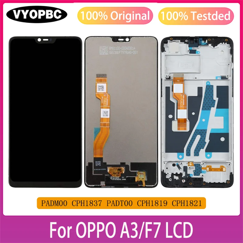 ЖК-дисплей 6,23 'для OPPO F7 A3, оригинальный сенсорный экран с рамкой, дигитайзер в сборе, замена CPH1819 CPH1821 CPH1837