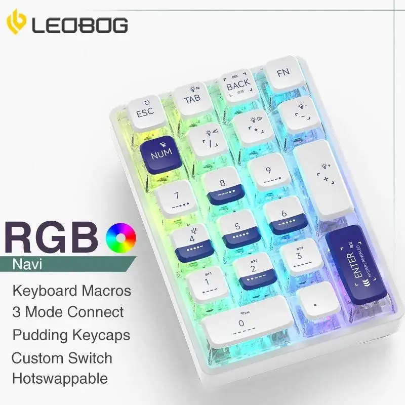 

LEOBOG K21 Bluetooth Number Pad Mechanical Numeric Keypad 21 Key Transparent Photoshop Accounting Numpad Gaming Keyboard