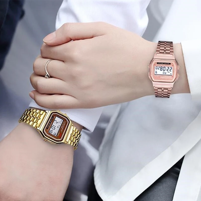 Aço inoxidável led relógios digitais para homens ouro tira relógio eletrônico de luxo moda negócios relógio masculino relogios masculino 6
