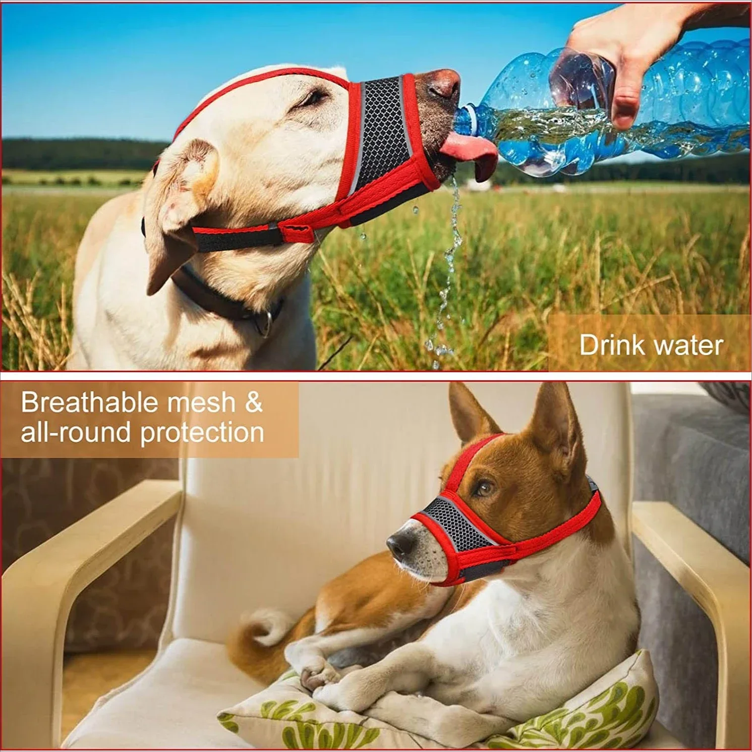 Dog Muzzle Comfortable Mesh Breathable Small Large Dog Muzzle with Reflective Strip Adjustable Velcro Anti Barking Wear-resistant Supplies