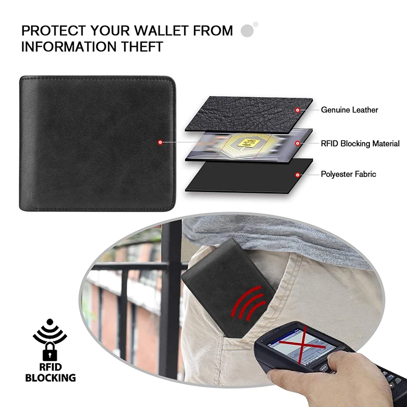 YATBEST Men's Wallet Three Fold Large Capacity 100% Genuine Leather RFID Anti Theft Brush With Coin Pocket Minimalist Money Bag 4