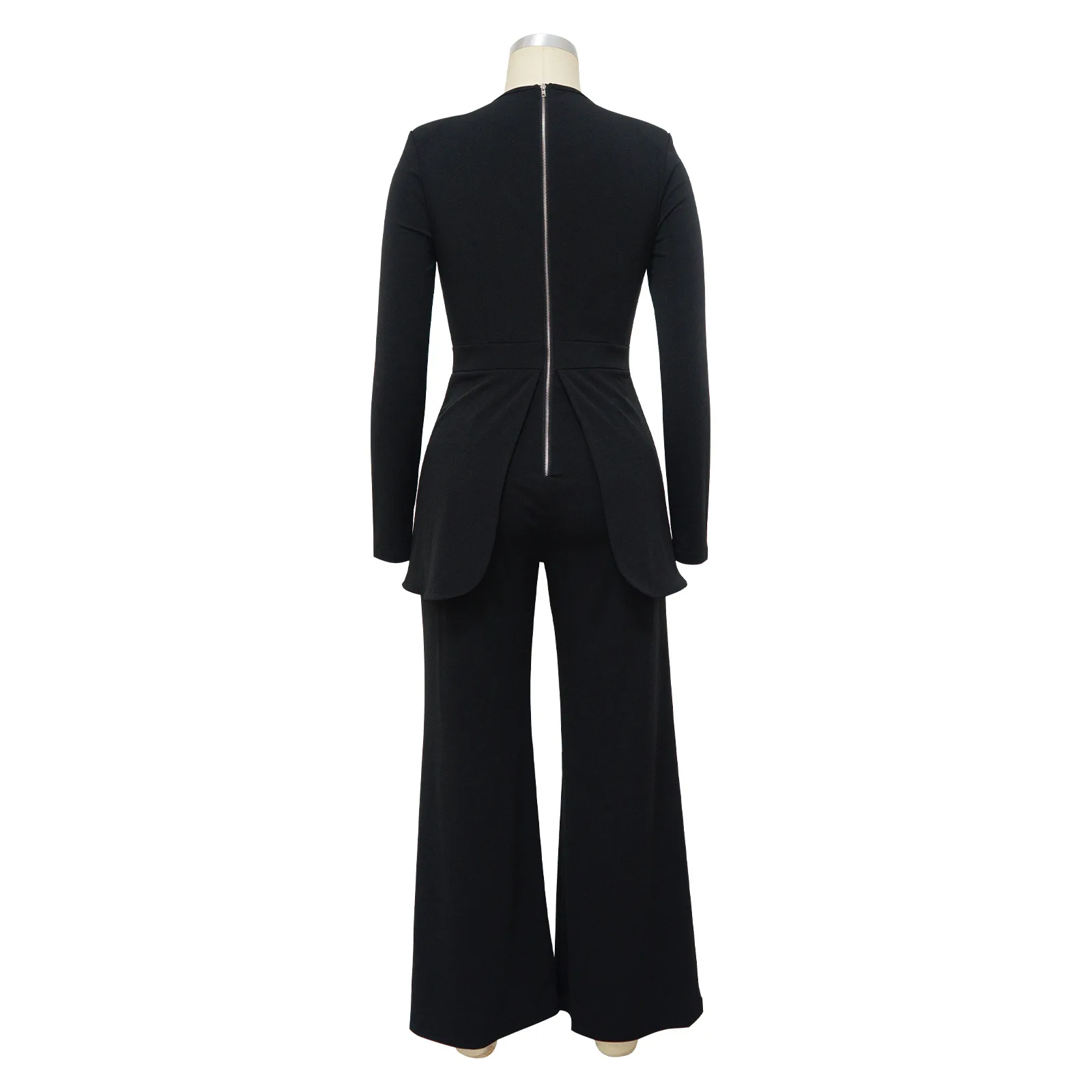 Elegant Color Patchwork Jumpsuit Autumn Long Sleeve Tight Waist Wide Leg Pants One Piece Office Lady Party Club Romper Playsuits