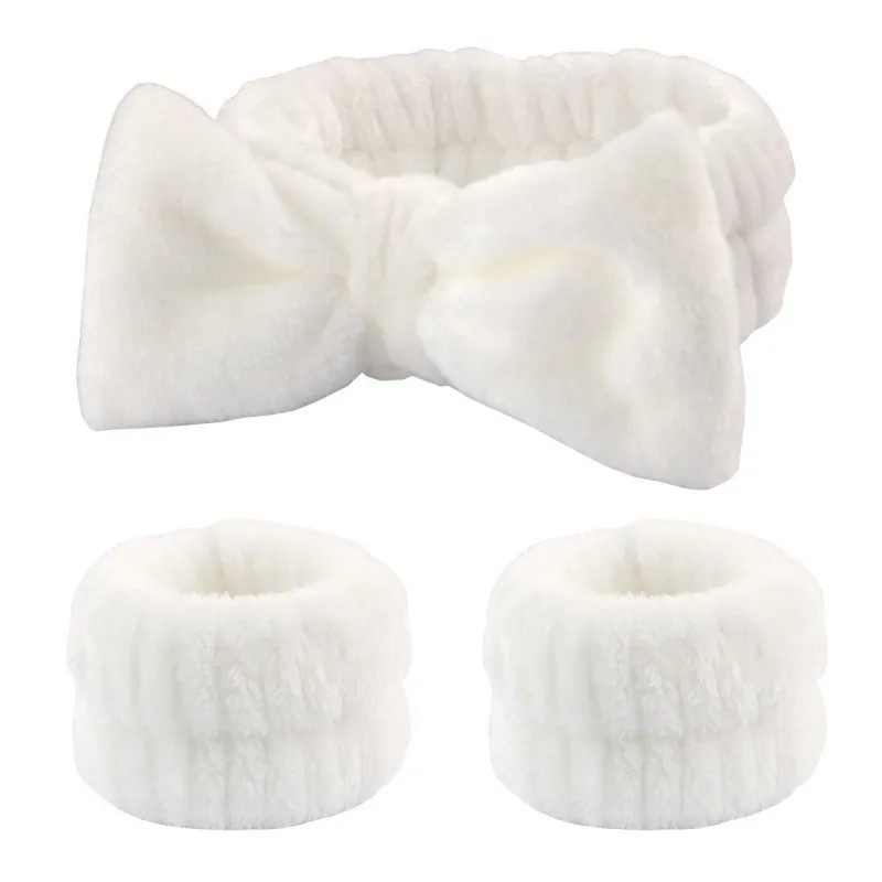 Women's Soft Bow Headband and Wrist Towels Set