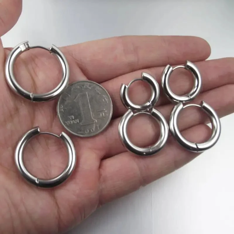 2 Pieces 4mm thickness Stainless Steel Earring Cute Big Crude Circle Earring Hoop Earrings Huggie Jewelry Men Women