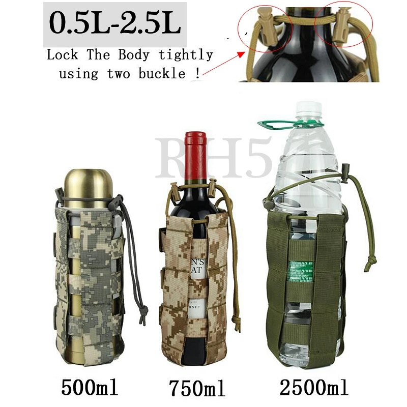 

Molle Bag Upgrade Tactical Nylon Water Bottle Bag Military Tour Hiking Pull Rope Water Bottle Holder Kettle Tote Bag