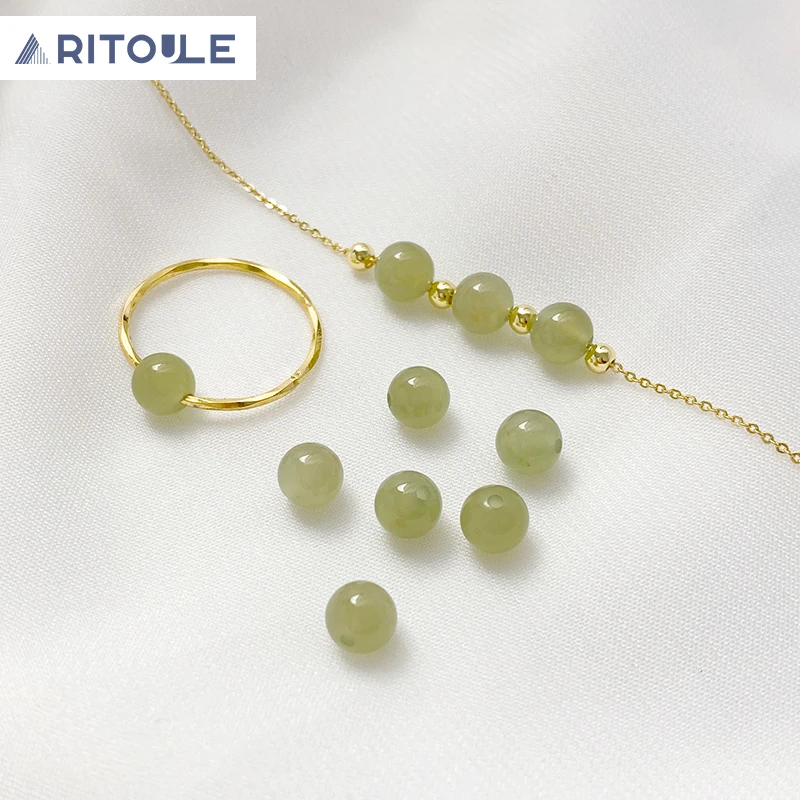 

Customized natural Hotan Jade round beads green single bead loose beads diy handmade bracelets necklaces beads jewelry materials