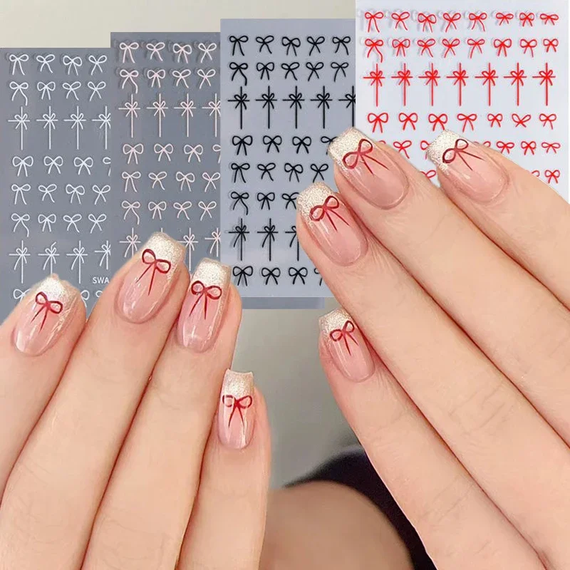 Black Red Bow Nail Art Stickers Self Adhesive Mini Decals