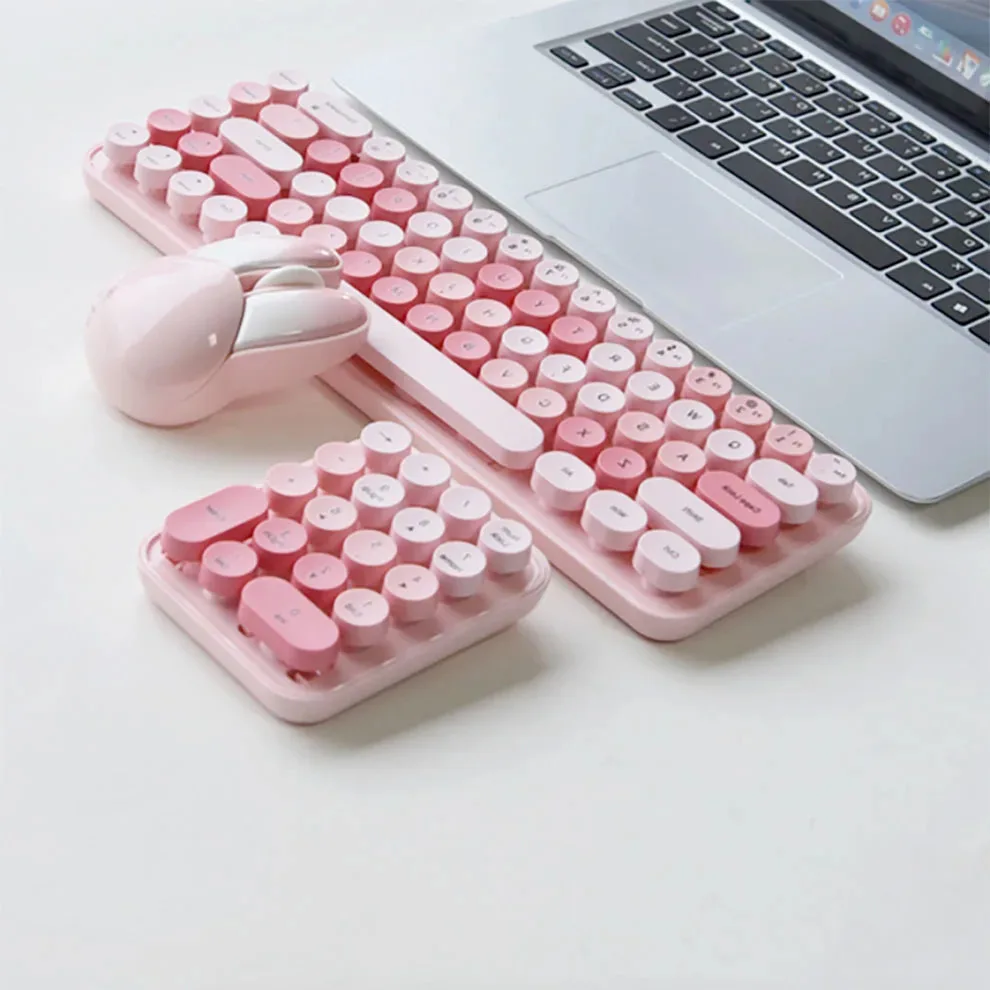 Mofii-kit de Teclado e Mouse sem Fio em 2.4g Design Colorido Bonito Teclado Retrô com Teclado
