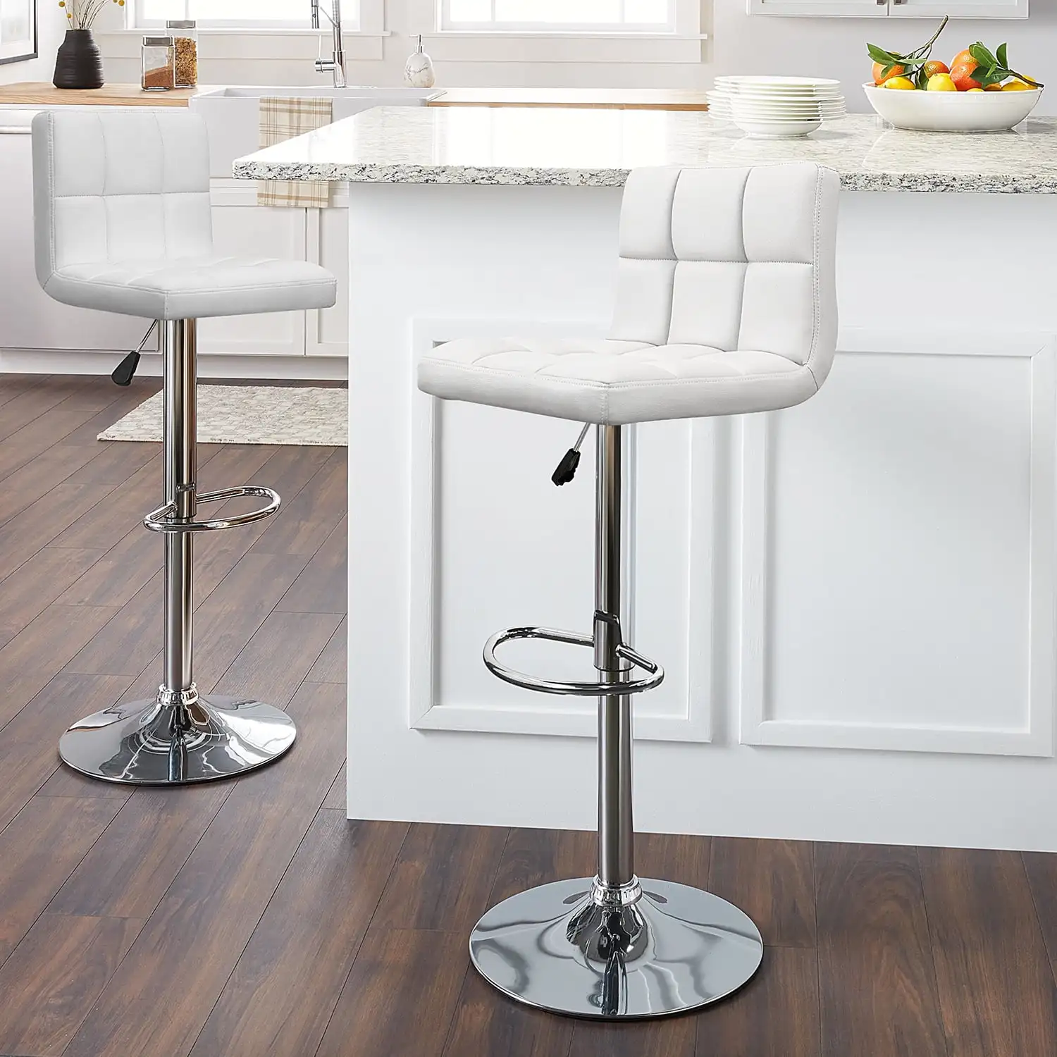 

Vineego Modern Square PU Leather Swivel Adjustable Bar Stool, Set of 2, Bar Stool for Kitchen Counter,White