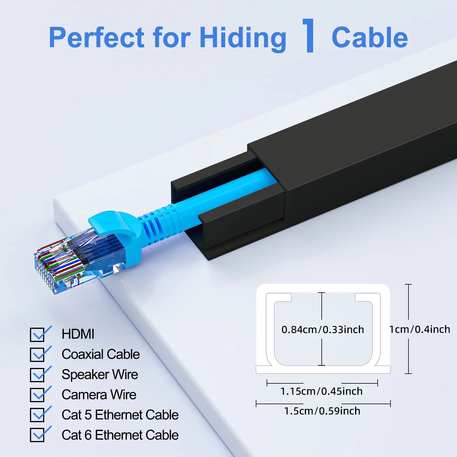 Black Cord Hider-One-Cord Channel Cord Cover on Wall-Cable Management Kit Wire Covers for Cords -Cable Raceway