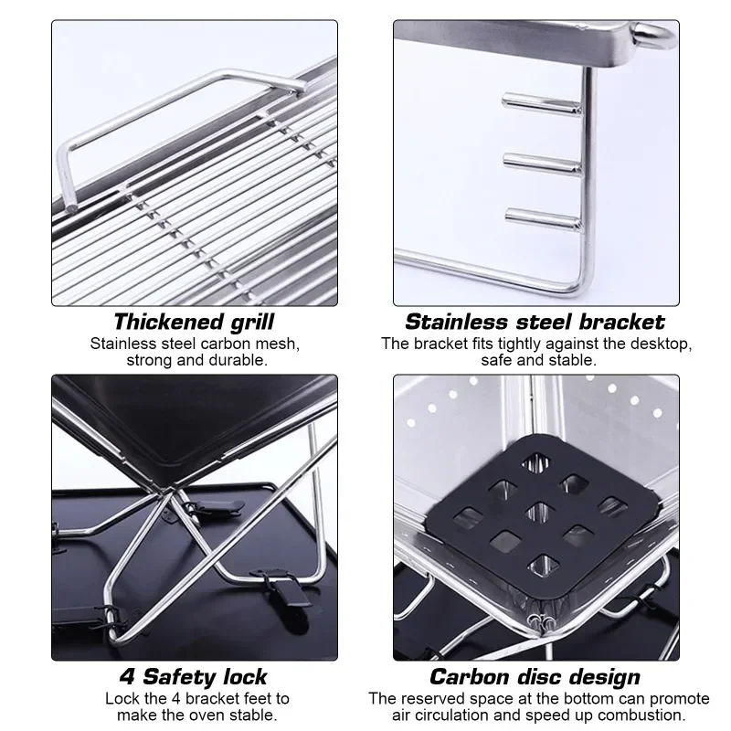 Outdoor Stove Camping Portable Folding Grill Multifunctional Stainless Steel Fire Munch Barbecue Wood Stove Burning Bonfire