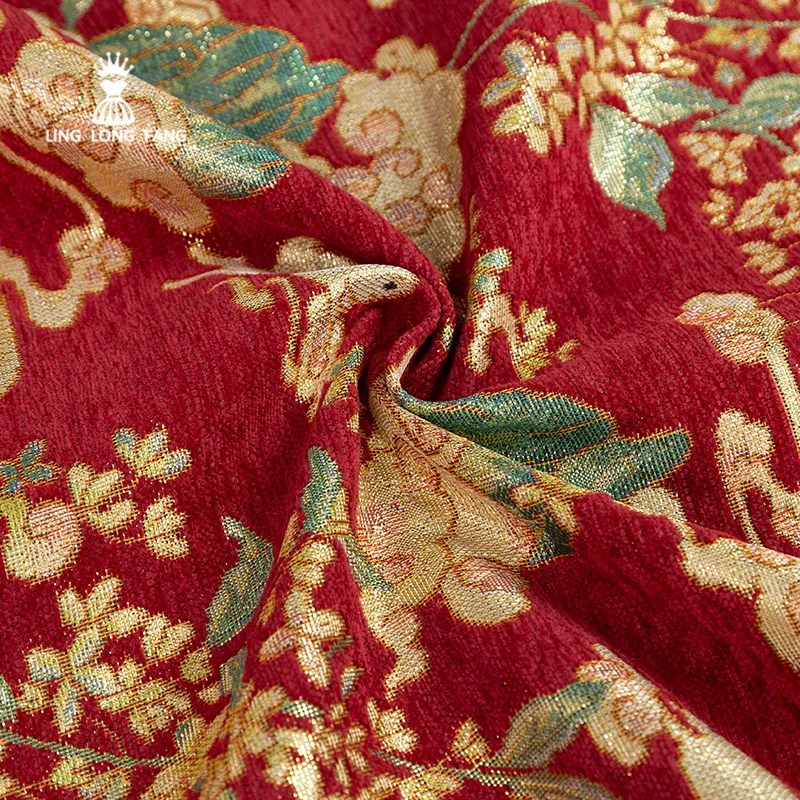 New Chinese Style Jade Rabbit Success Cloud Cloth Chenille Gold Jacquard New Year's Greetings Dress Horse Face Skirt Fabric