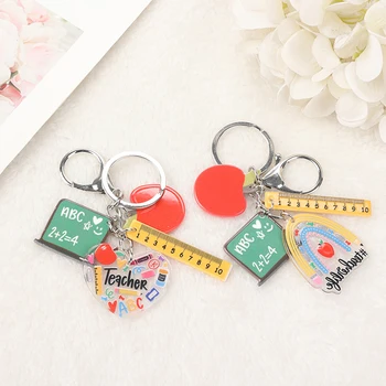 귀여운 애플 눈금자 키체인, 크리에이티브 아크릴 칠판 하트 키링, 소녀 공예품, 핸드백 쥬얼리 참, 1PC