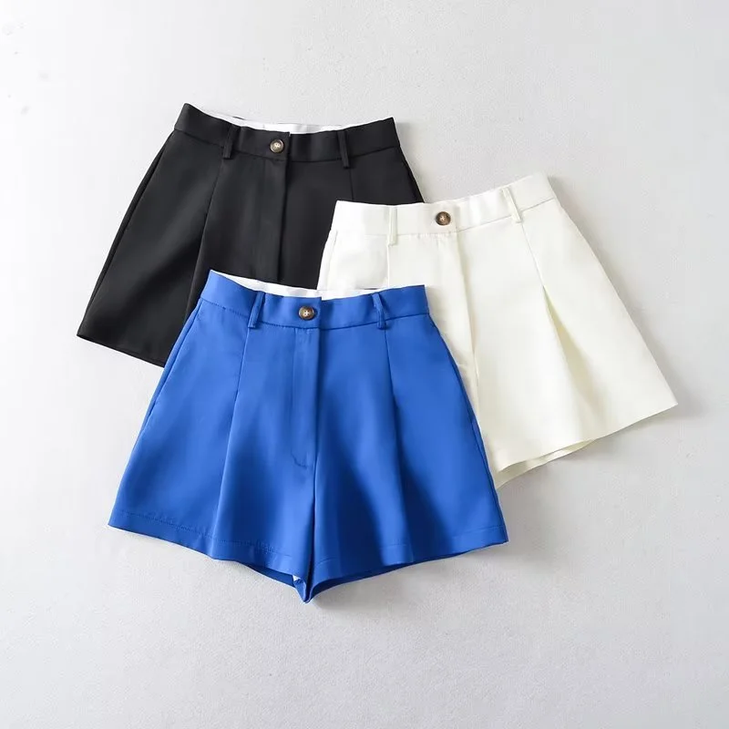 

2023 New Women Multi color Pleated Decoration High Waist Shorts Summer Fashion Versatile Casual Suit Pants