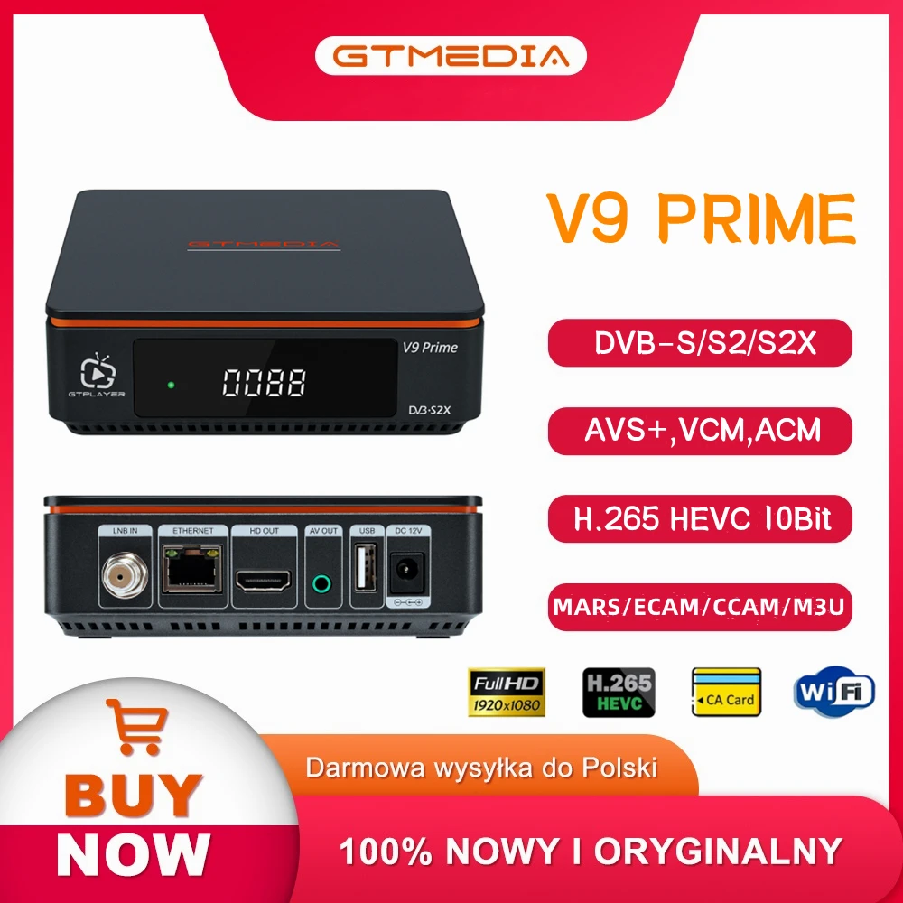 

GTMEDIA V9 Prime DVB-S/S2/S2X Satellite Receiver H.265 HEVC 10Bit 1080P Full HD TV BOX Built-in WiFi Support MARS/ECAM/CCAM/M3U